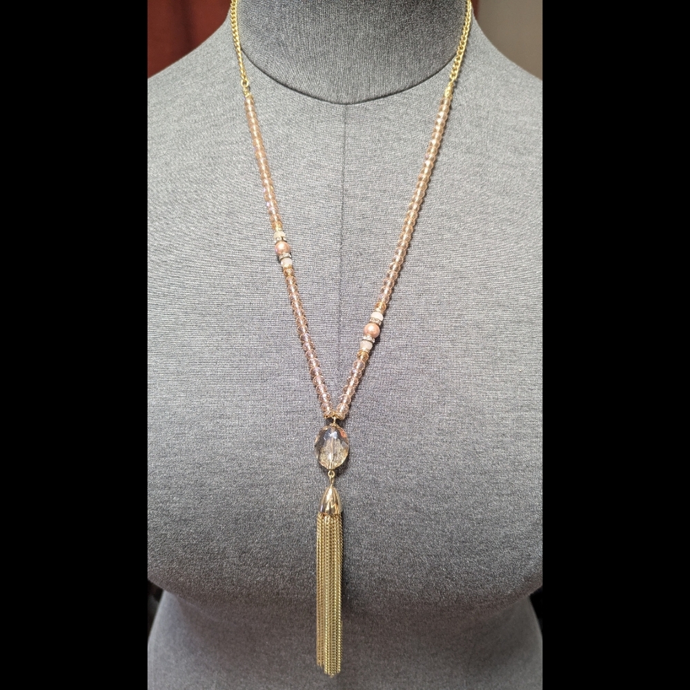 Glass Bead Tassel Necklace
